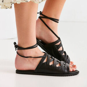 Intentionally Blank Womens Size 6 Black Slip On Lace Up Sandals Flats
